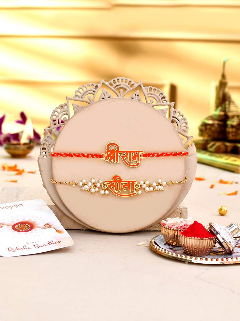 Sita-Ram Vermilion Enamel Lumba Rakhi Combo For Bhaiya Bhabhi : 8905124530728