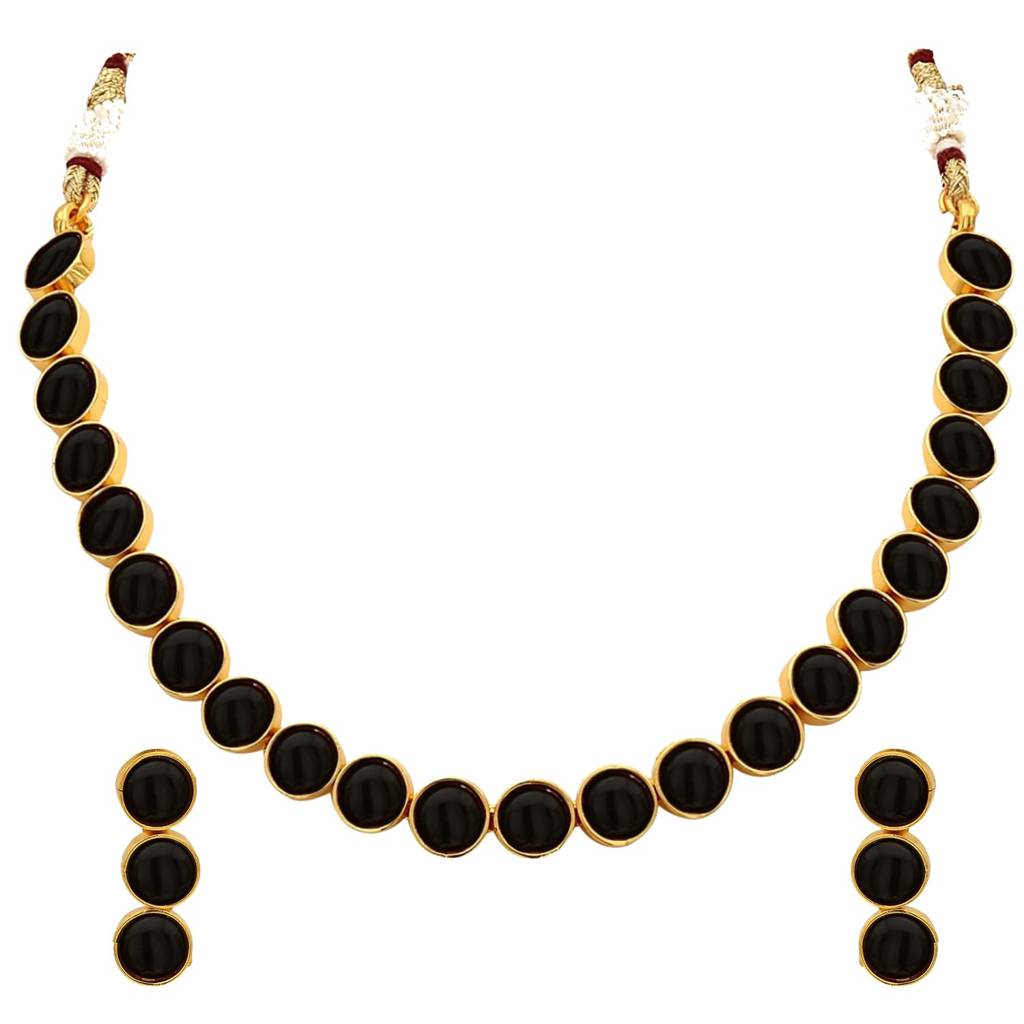 Gold Plated Choker Necklace With Drop Earrings Traditional Jewellery Set For Women Girls-Pf04N3392 : PF04N3392BL
