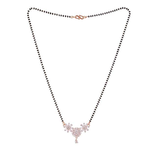 Estele Rosegold Plated Charming & Vibrant Floral Elegance Mangalsutra Chain With Black Beads & White Crys : OSAKMS006-RGWENK