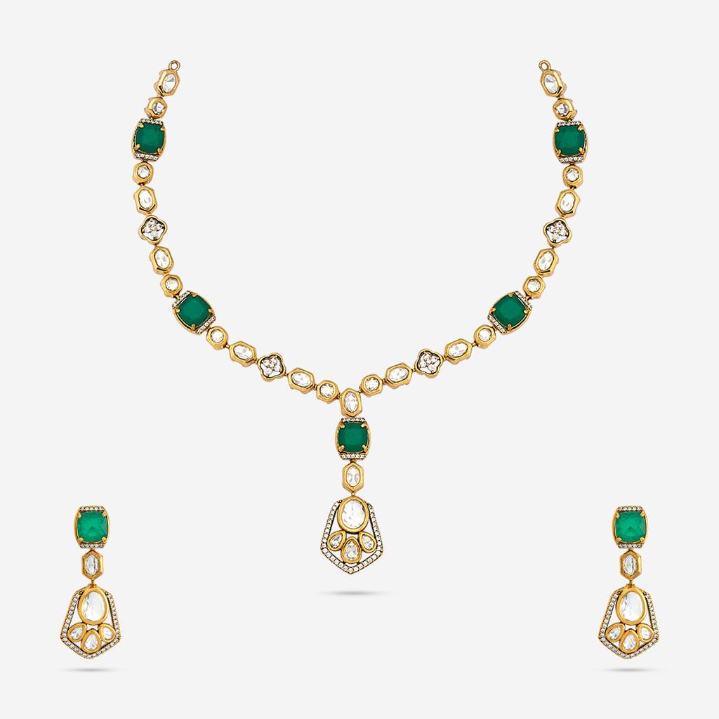 Kushal'S Fashion Jewellery Green Victorian-Plated Ethnic Kundan Necklace And Earring Set  -187737 : 447176