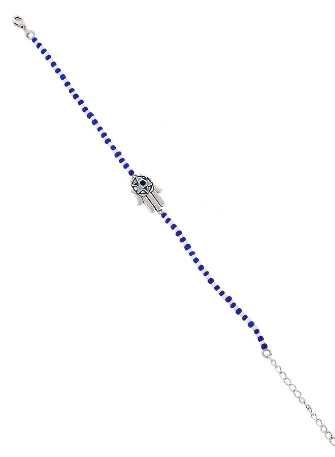 Evil Eye Blue And White Beads Hamsa Anklet : 8905124479522