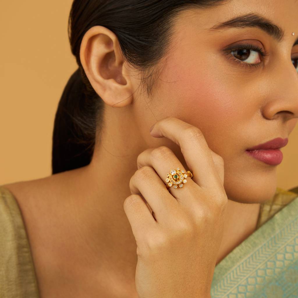 Kushal'S Fashion Jewellery 92.5 Pure Silver Gold-Plated Temple Finger Ring-178147 : 426733