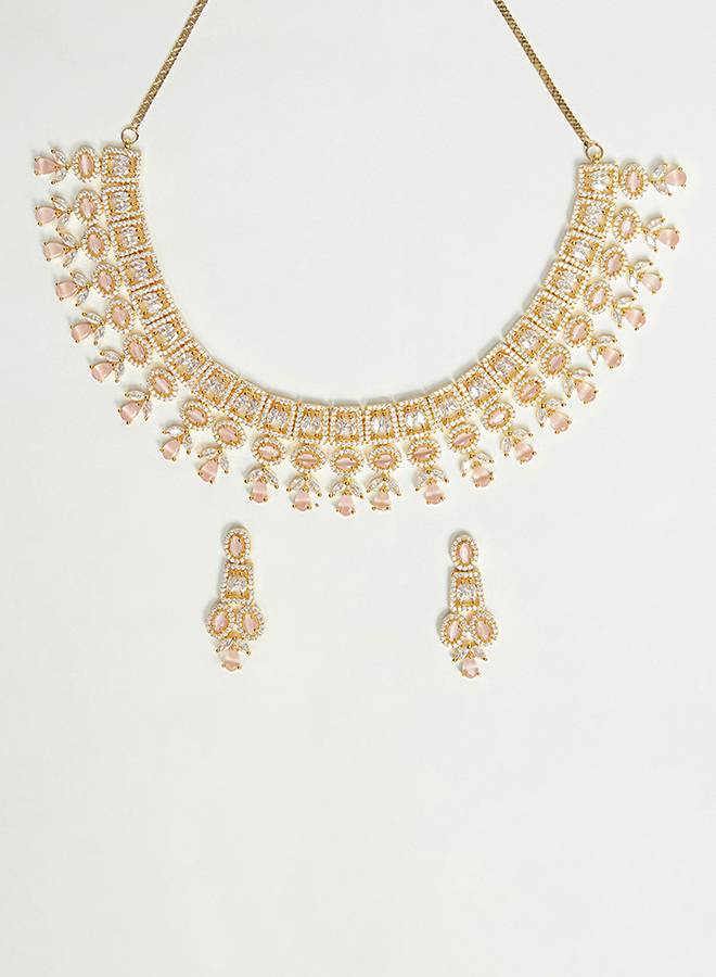 Sparkling Elegance Rose Gold Plated Glorious Necklace Set : 8905124445336