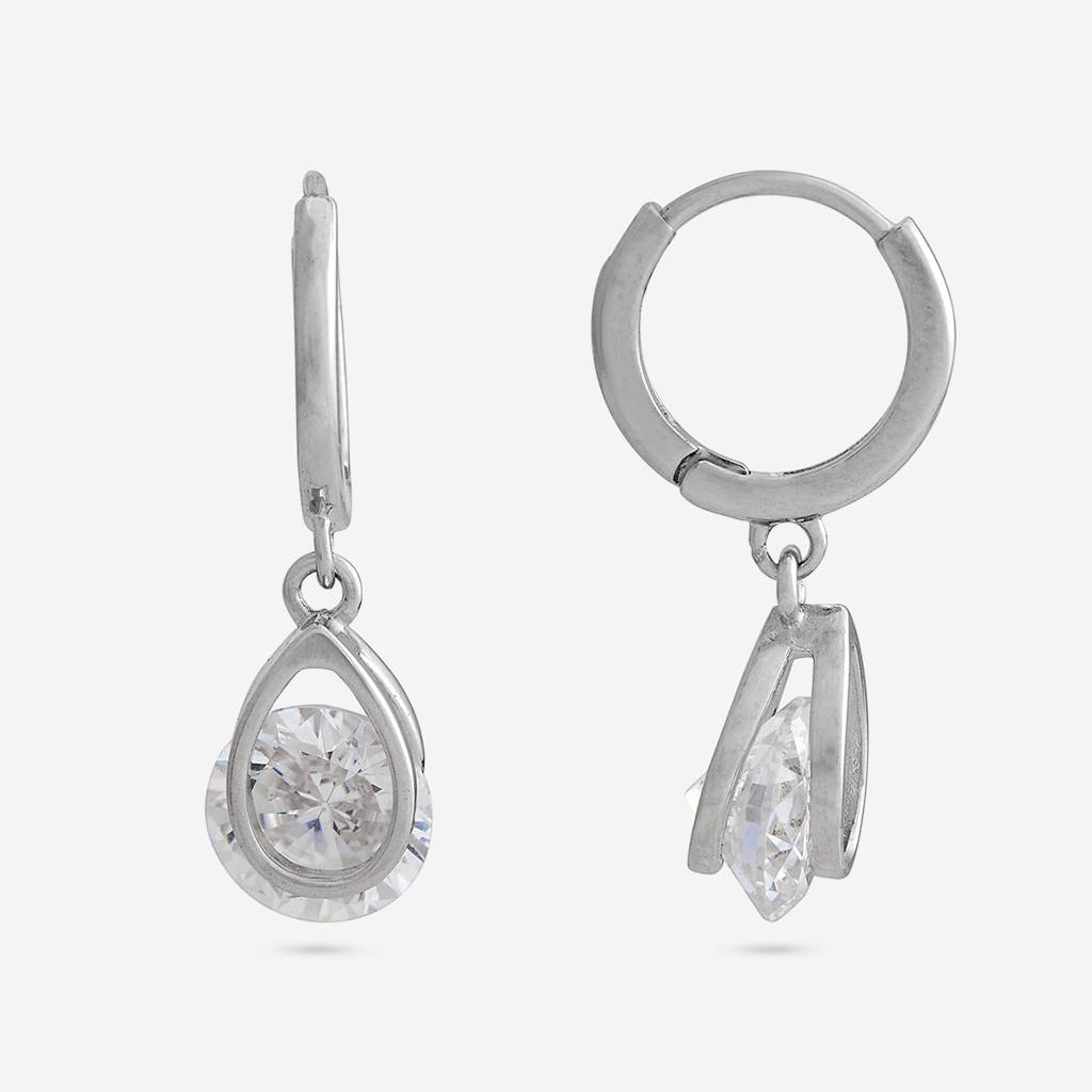 Kushal'S Fashion Jewellery White Rhodium-Plated Party 92.5 Sterling Silver Hoops & Huggies-448303 : 448303