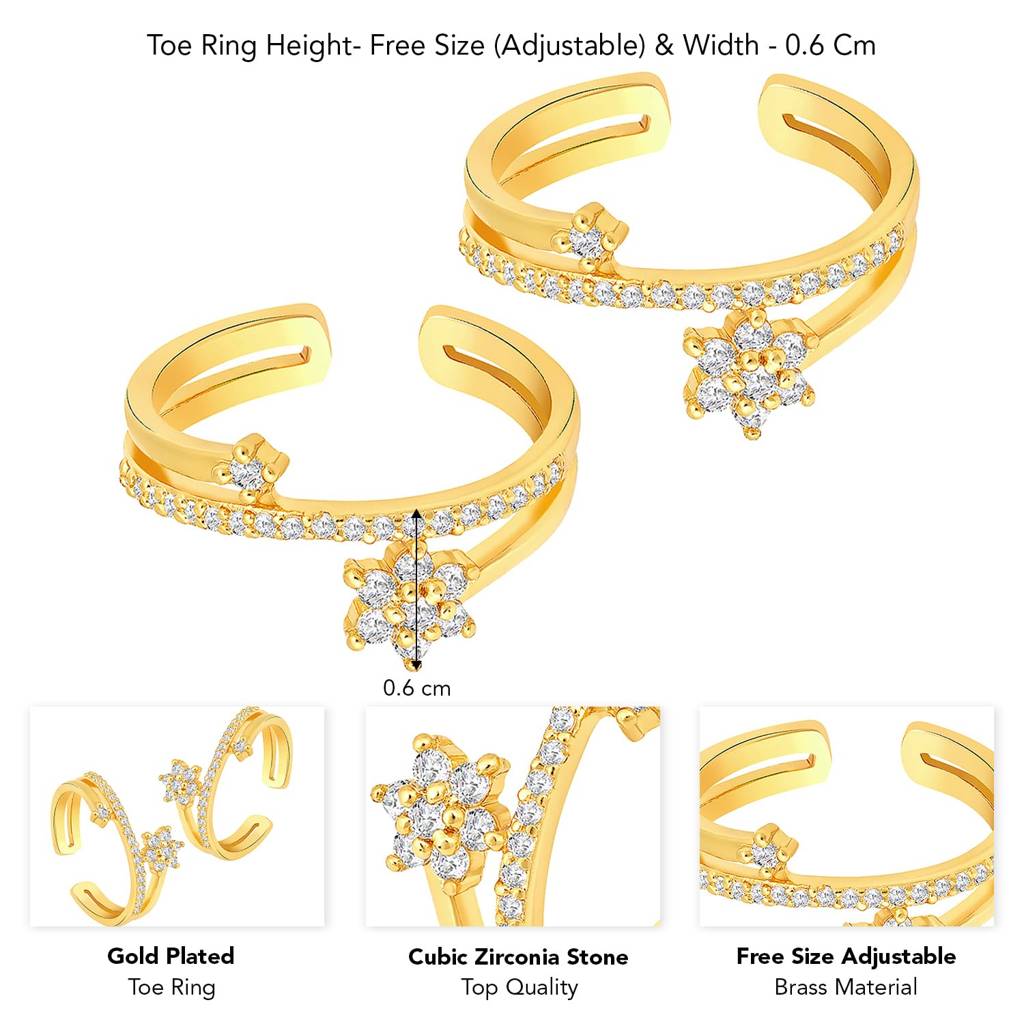 Cubic Zirconia Studded Fancy Toe Ring Adjustable Bichiya Stylish Fashion Jewellery Gift For Women-Pf30Tr34 : PF30TR34W