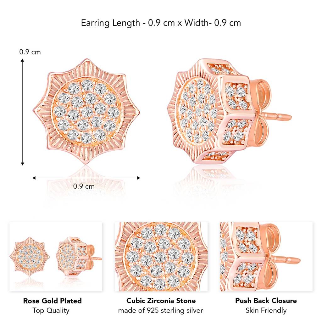 925 Sterling Silver Cubic Zirconia Studded Rose Gold Plated Earrings Gift For Women Design 14 : PF18E157C