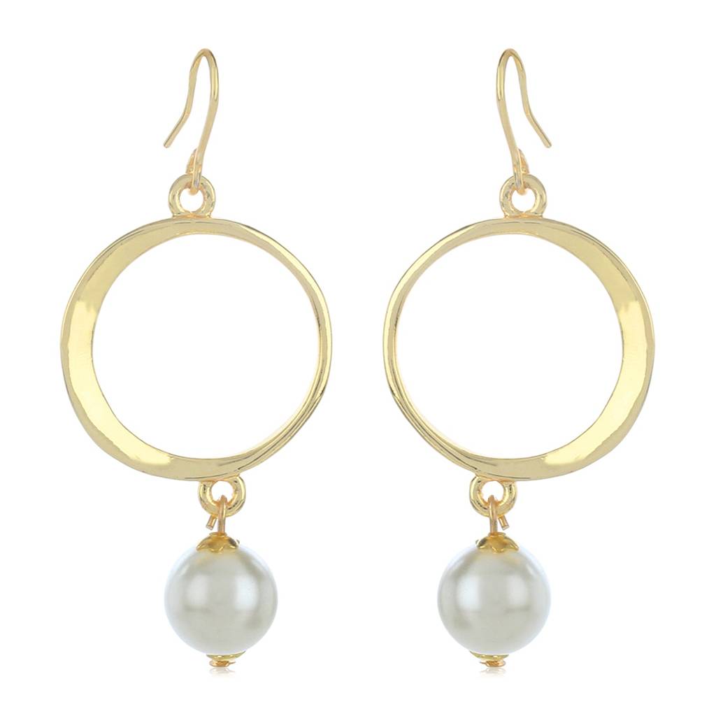 Estele Gold Plated Circular Pearl Drop Earrings For Women : 690708-IGER