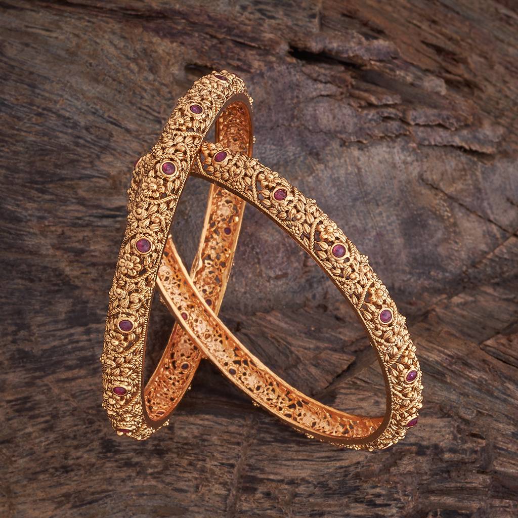 Kushal'S Fashion Jewellery Ruby Gold-Plated Ethnic Antique Bangle-176361 : 422639