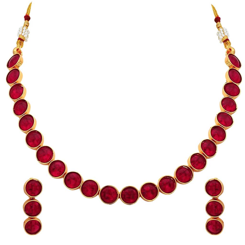 Gold Plated Choker Necklace With Drop Earrings Traditional Jewellery Set For Women Girls-Pf04N3392 : PF04N3392R