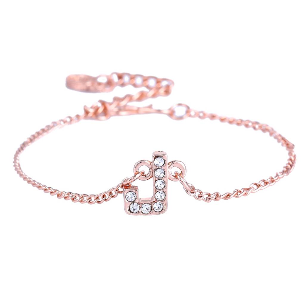 Estele Rosegold Plated Captivating Medium 'J' Letter Bracelet With Crystals For Women : 102178-RG-JBR