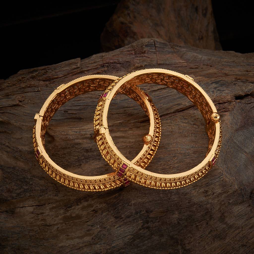 Kushal'S Fashion Jewellery Ruby Gold-Plated Ethnic Antique Bangles-401359 : 401359