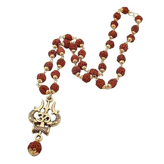 Om Trishul Rudraksha Pendant Necklace Gold-Tone Religious Jewelry For Prayer & Gifting : OSAK054-IGBRNPENDANT