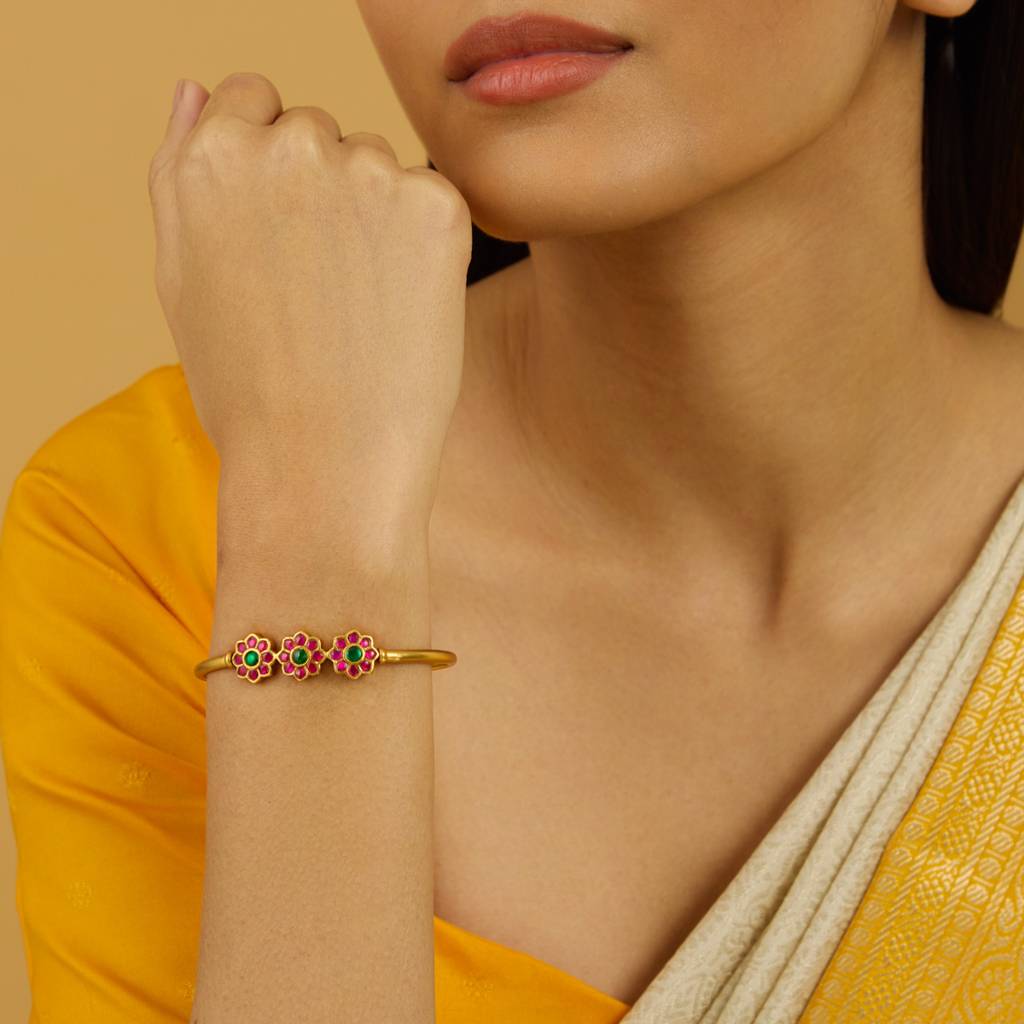 Kushal'S Fashion Jewellery Ruby-Green Gold-Plated Antique Kada : 426576