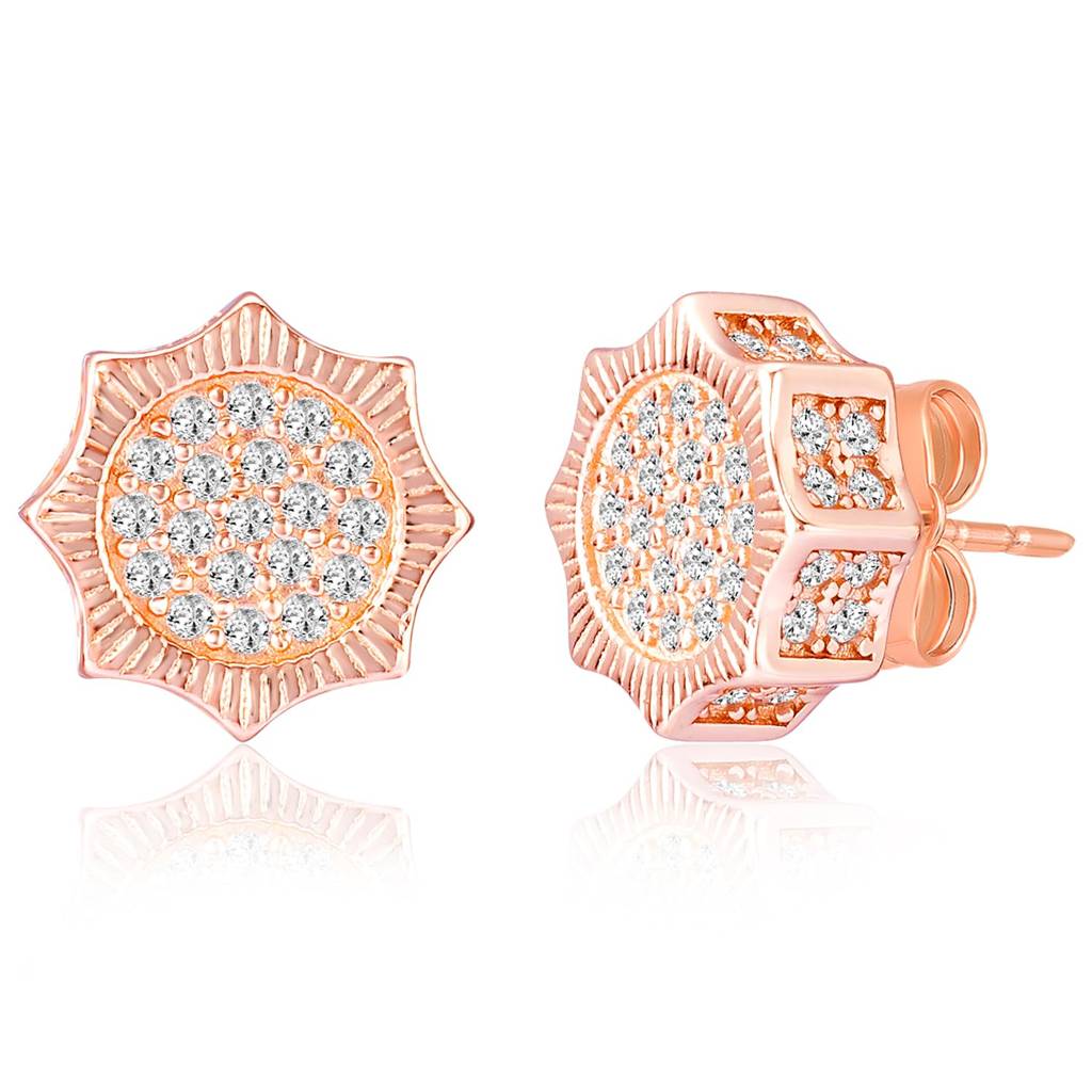 925 Sterling Silver Cubic Zirconia Studded Rose Gold Plated Earrings Gift For Women Design 14 : PF18E157C