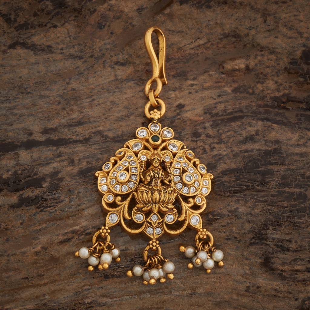 Kushal'S Fashion Jewellery Green Oxidised Gold-Plated Ethnic 92.5 Pure Silver Temple Maang Tikka       -177382 : 425392