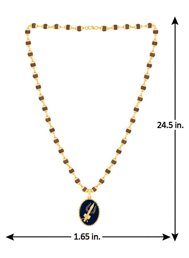Gold Capped Rudraksha And Trident Pendant Necklace : 8907617562520