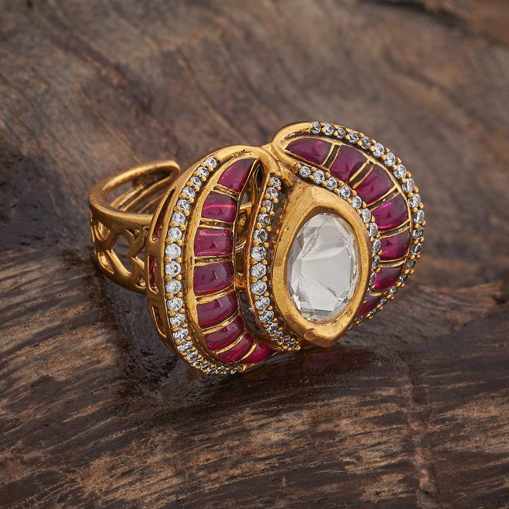 Ruby Plated Ethnic Kundan Finger Ring-435304 : 435304