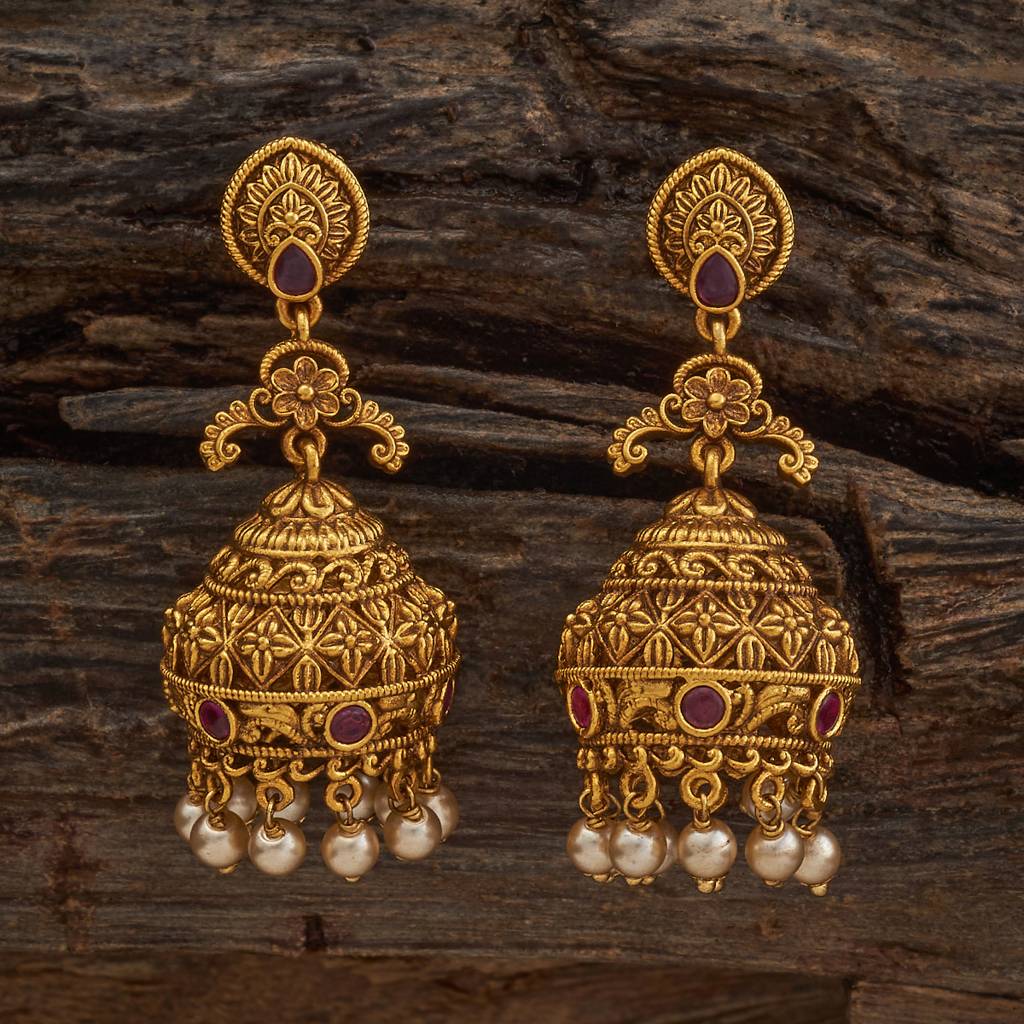 Kushal'S Fashion Jewellery Ruby Gold-Plated Ethnic Antique Jhumkas-185171 : 441929