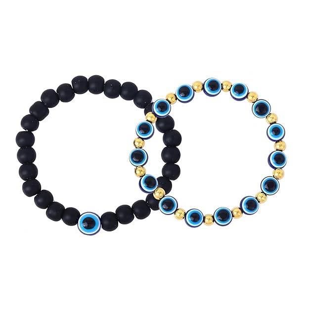 Fashion Evil Eye Combo Bracelet For Men: Lucky & Protective Blue & Black Combo Evil Eye Charm Bracelets|N : OSAK002-IGBLBKBR