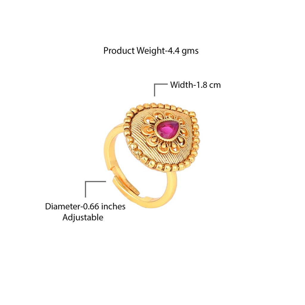Estele Gold Plated Drop Designer Matte Finish Finger Ring With Ruby Crystals For Women : AD-146-IGRBRING