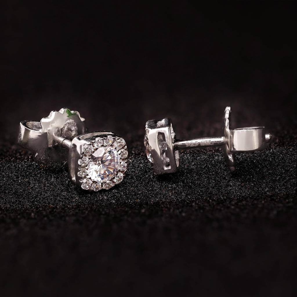 925 Silver Square Halo Cz Stud Earrings | Sparkly Gift For Mother Or Sister Jewelry : SE_000736