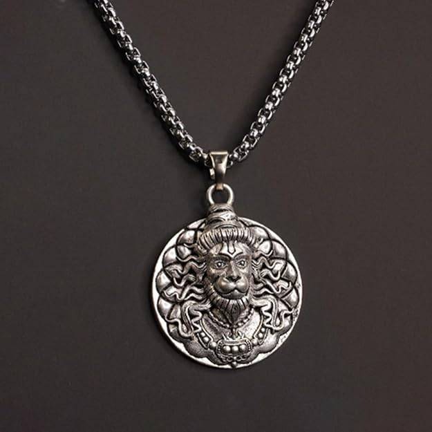 Gehena By Estele Powerful Lord Hanuman Ji Locket Pendant With Chain For Men & Women: Oxidized Silver Pla : OSAK042-IROXPENDANT