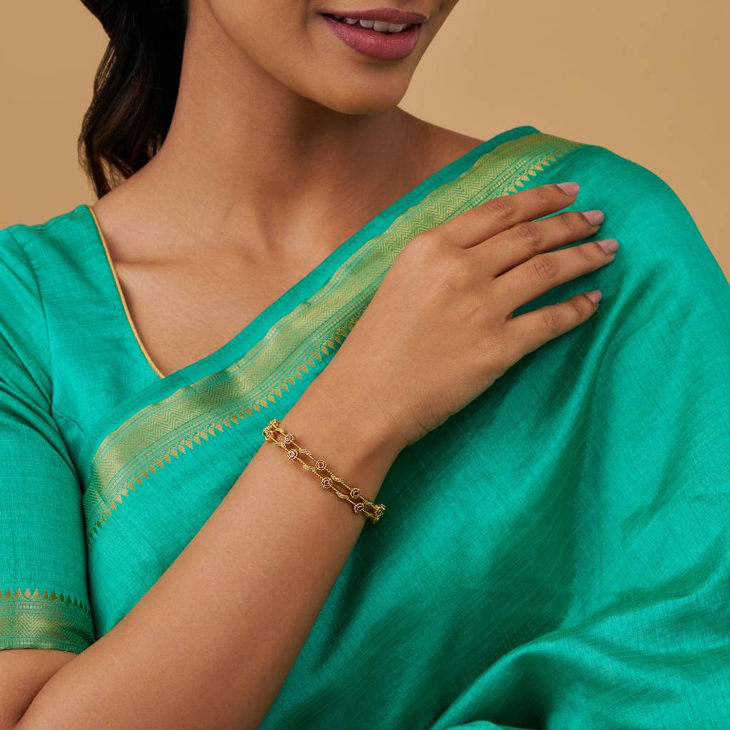 Kushal'S Fashion Jewellery Ruby Gold-Plated Ethnic Antique Bangle-177782 : 426066