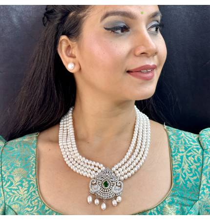 Sri Jagdamba Pearls Pari 4 Lines Round Pearl Necklaces : JPDEC-23-001