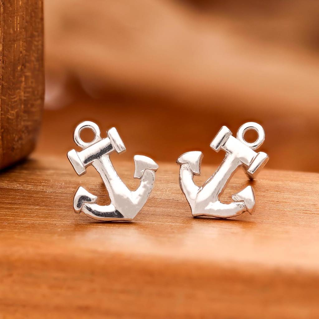 925 Silver Anchor Stud Earrings | Sea Inspired Nautical Jewelry : SE_000874