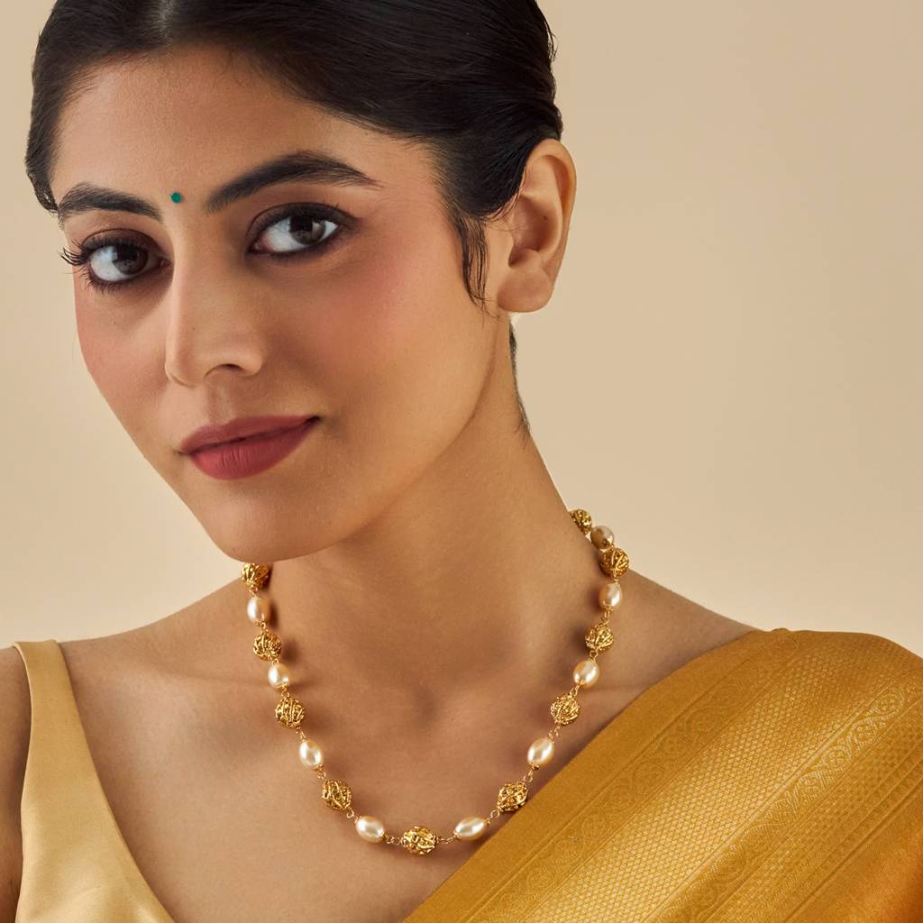 Kushal'S Fashion Jewellery Pearl Gold-Plated Copper Ethnic Antique Mala Necklace-173492 : 416498