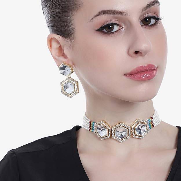 Estele Gold Plated Beautiful Gehena Choker Necklace Set With Pearls For Women : PJ-028-IGWENKER