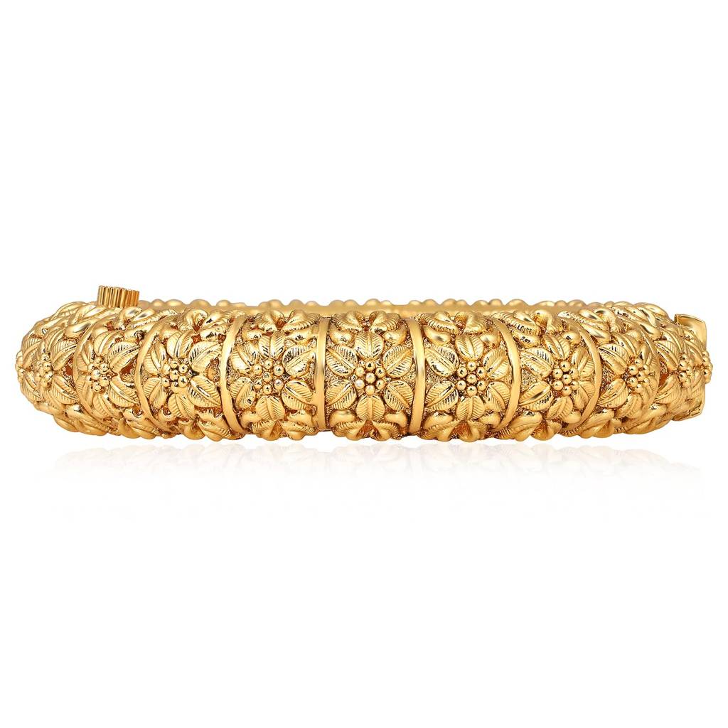 Gold Plated Single Piece Openable Floral Kada Bangle Traditional Jewellery For Women-Pf74B92-S1 : PF74B92-S1-4