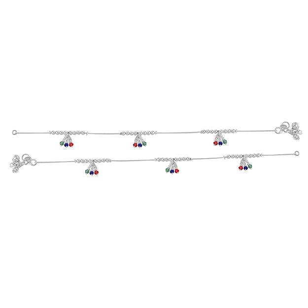 Fashion Jewelry Anklets For Women: Rhodium Plated Multi-Color Beads Pop: Lightweight Eye-Catching Anklets : OSAK006-IRMCANKLET