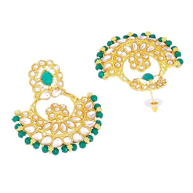 Estele Gold Plated Dazzling Gehena Necklace Set & Maang Tikka With Green Stones For Women : PJ-044-IGGNNKERTK