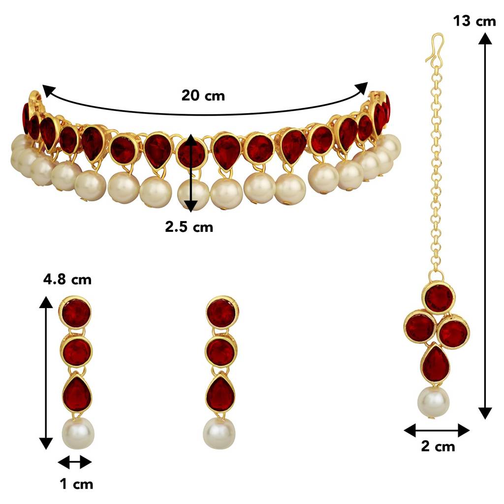 Kundan Pearl Traditional Ethnic Choker Necklace Earring Maangtikka Jewellery Set For Women-Pf24N47 : PF24N47M