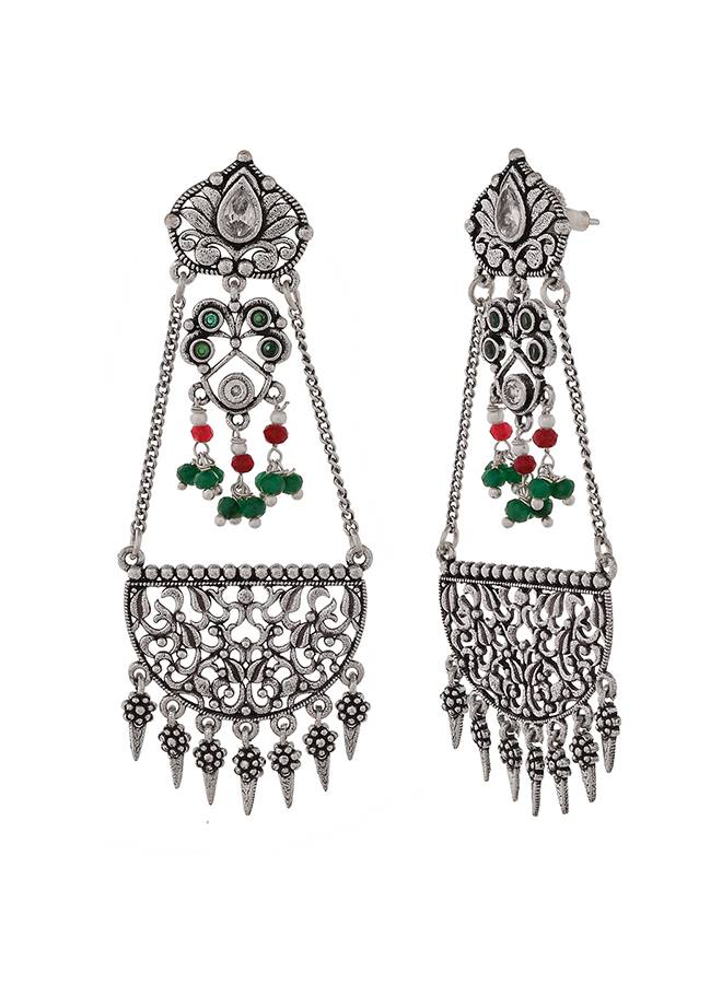 Abharan Oxidised Silver Plated Lightly Embellished Earrings : 8905124493276