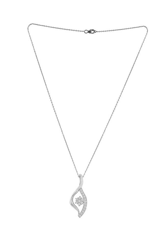 925 Sterling Silver American Diamond Leaf Pendant With Chain : 8905124441482