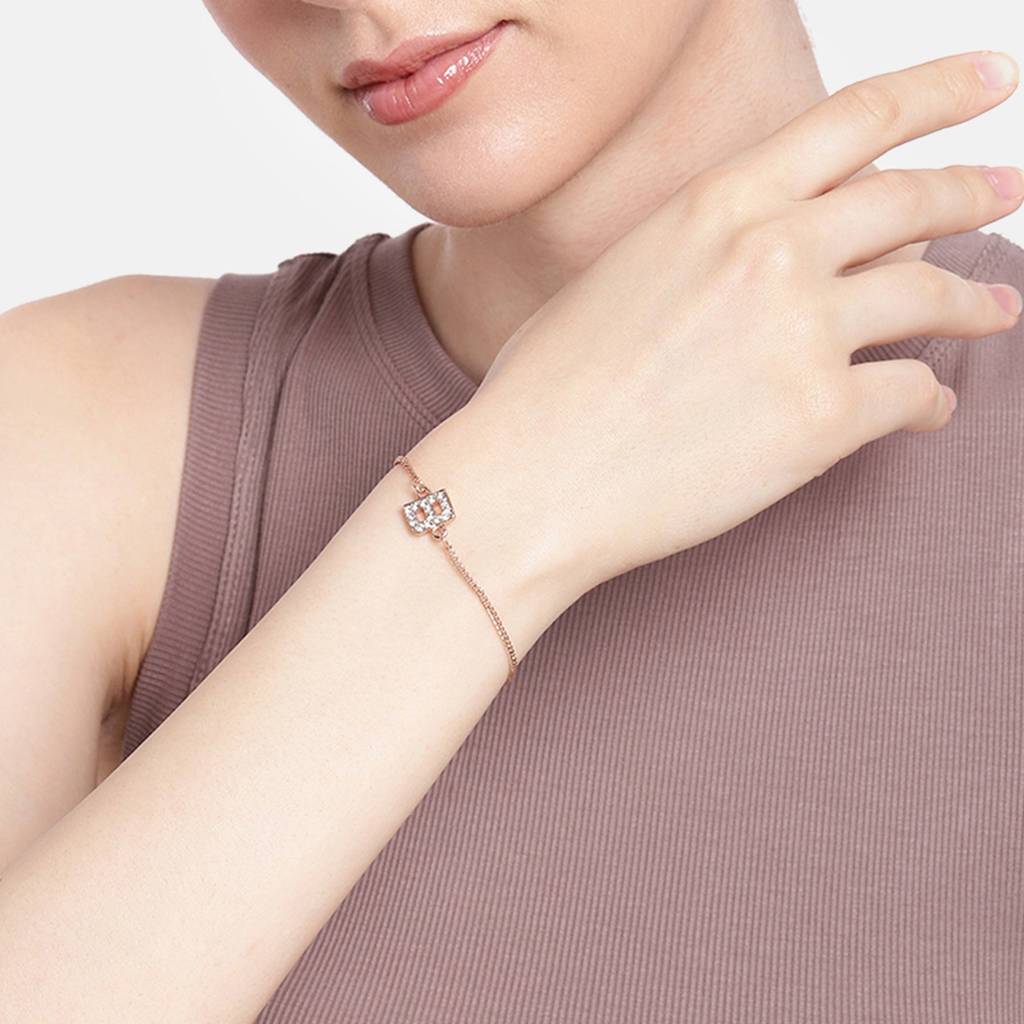 Estele Rosegold Plated Captivating Medium 'B' Letter Bracelet With Crystals For Women : 102178-RG-BBR