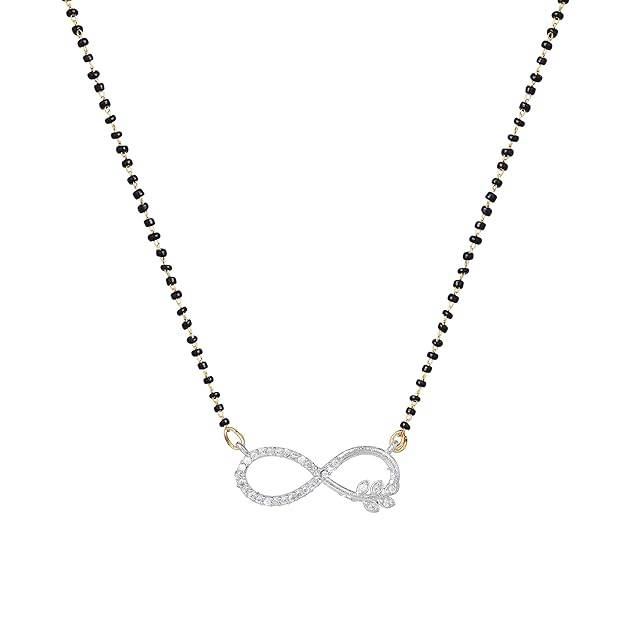 Gold & Rhodium Plated Glistening Infinity Designer Pendant Mangalsutra Chain With Black Beads & White Cry : OSAKMS005-2TNWENK