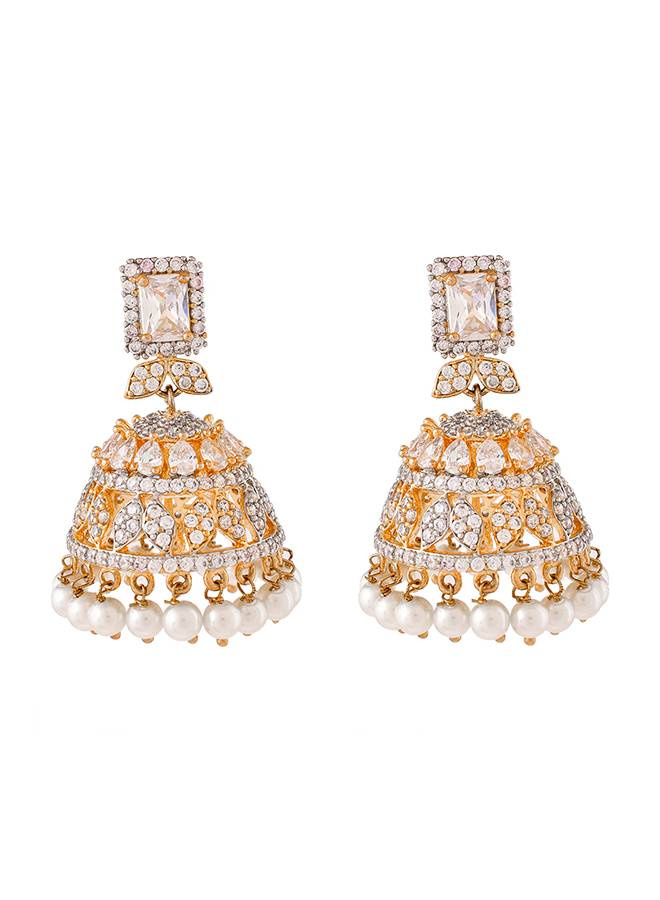 Sparkling Elegance Zirconia Two Tone Plated Jhumki Earrings : 8905124508062
