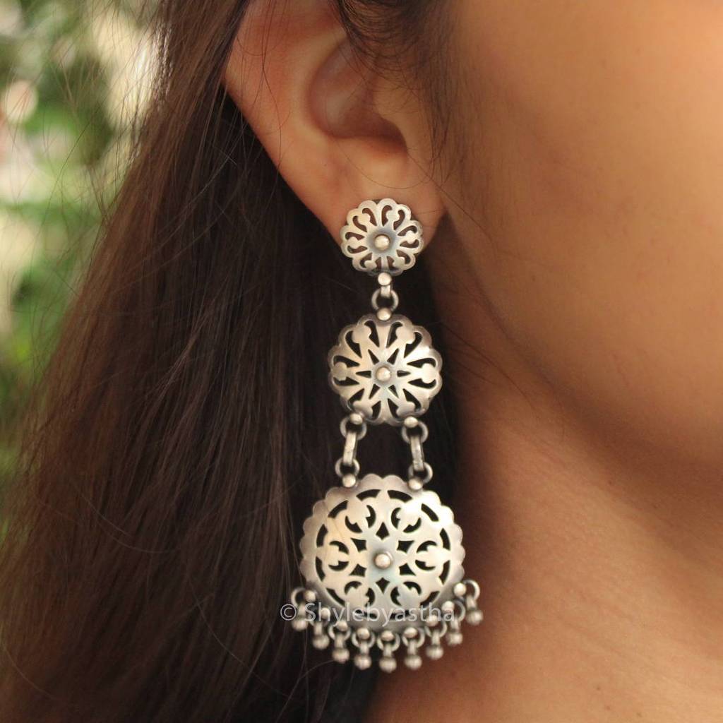 Anvaya Three Layered Carved Danglers : SE211