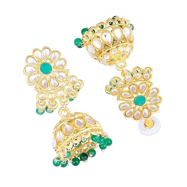 Estele Gold Plated Marvelous Gehena Necklace Set & Maang Tikka With Green Beads For Women : PJ-040-IGGNNKERTK