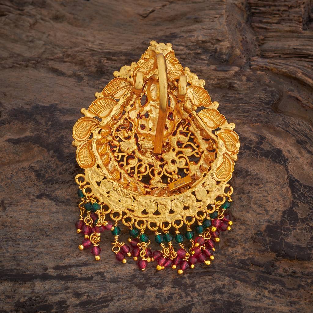 Kushal'S Fashion Jewellery Ruby-Green Gold-Plated Ethnic 92.5 Pure Silver Temple Pendant - 425420 : 425420