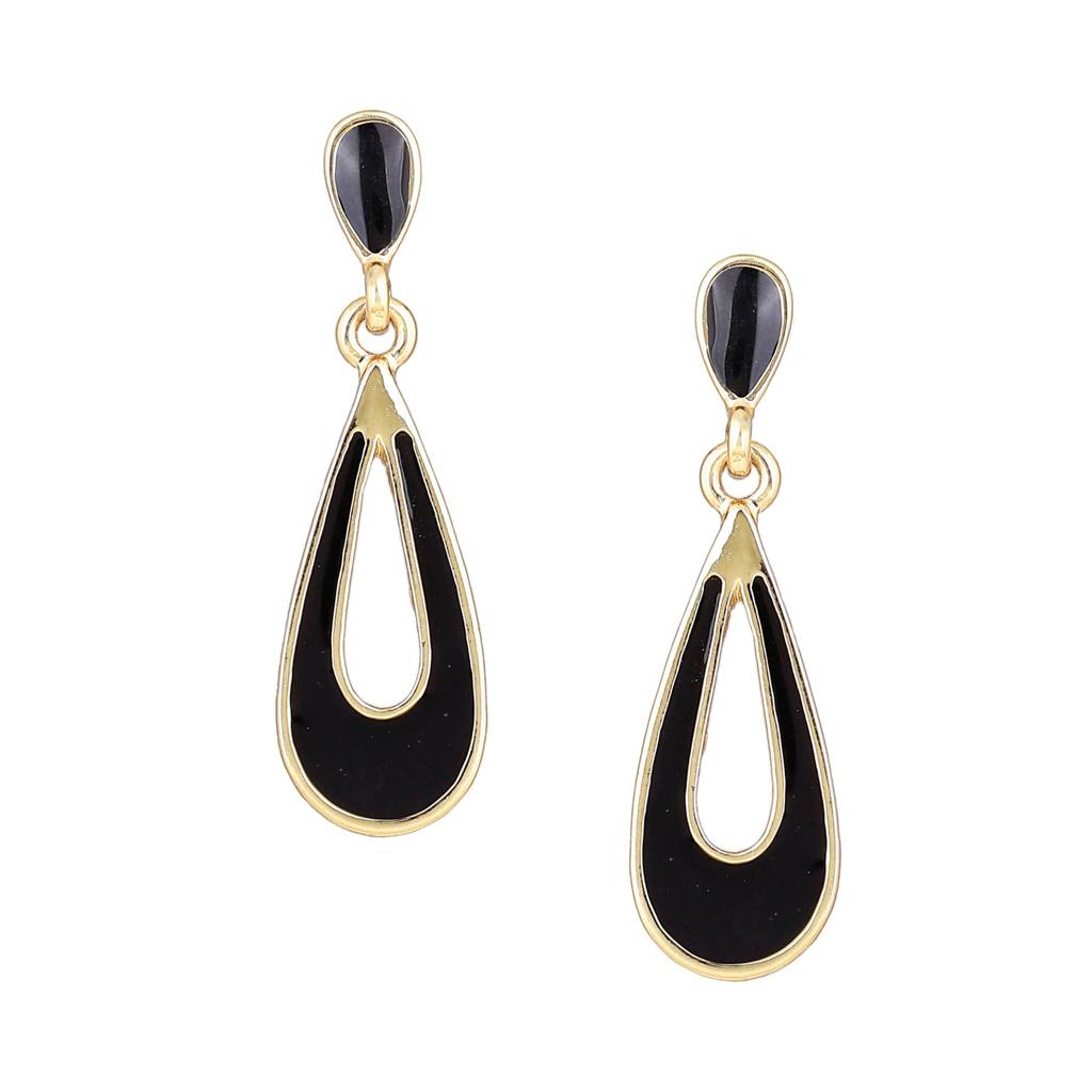 Estele Gold Plated Trendy Black Enamel Drop Earrings For Girls And Women : 580708ER