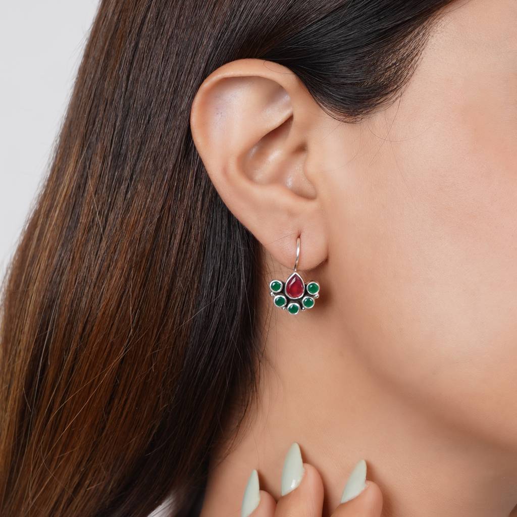 Dainty Ruby & Emerald Silver Earrings : SSE787