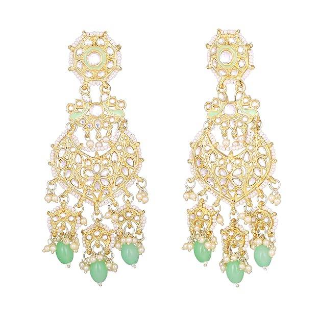 Estele Gold Plated Gorgeous Gehena Drop Earrings With Mint Green Beads For Women : PJ-015-IGMGER