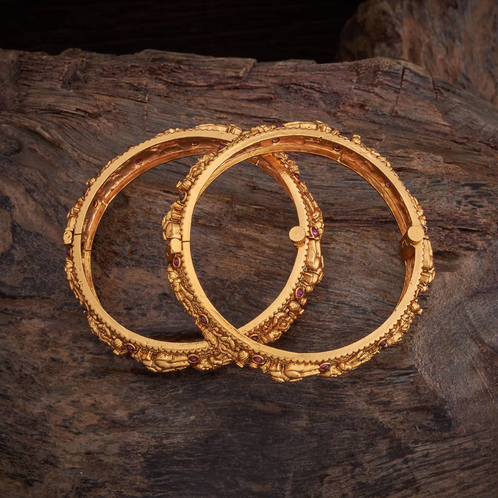 Kushal'S Fashion Jewellery Gold-Plated Synthetic Stones Ethnic Antique Bangle-165064 : 406754
