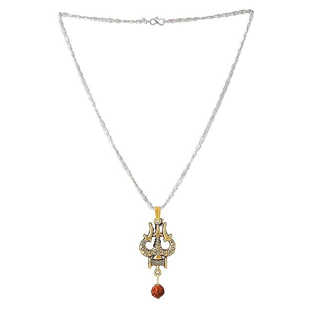 Jewelry Lord Shiva Trishul & Damru Pendant For Men'S: Gold & Rhodium Plated Sacred "Mahadev Bholenath Tri : OSAK003-2TNPENDANT