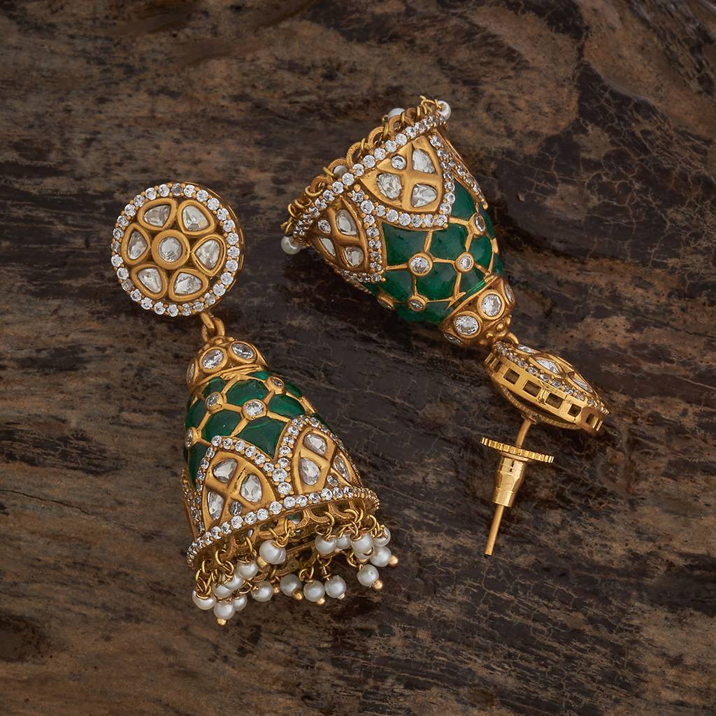 Kushal'S Fashion Jewellery Green Victorian-Plated Ethnic Kundan Jhumkas-185289 : 442171