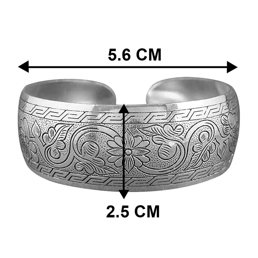 Silver Plated Cuff Style Bracelet Floral Engraved Stylish Fashion Jewellery For Women & Girls : PX9B119